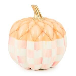 NEW Mackenzie-Childs Rosy Check Fairytale Quilted Pumpkin 13in Fall Decor